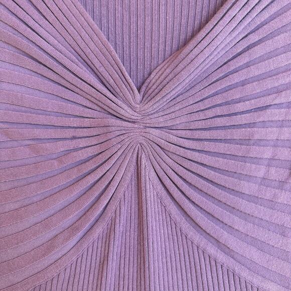 Lavender Ribbed Knit Top Womens SZ L Pleated Babydoll Blouse Modest Workwear - Picture 3 of 9